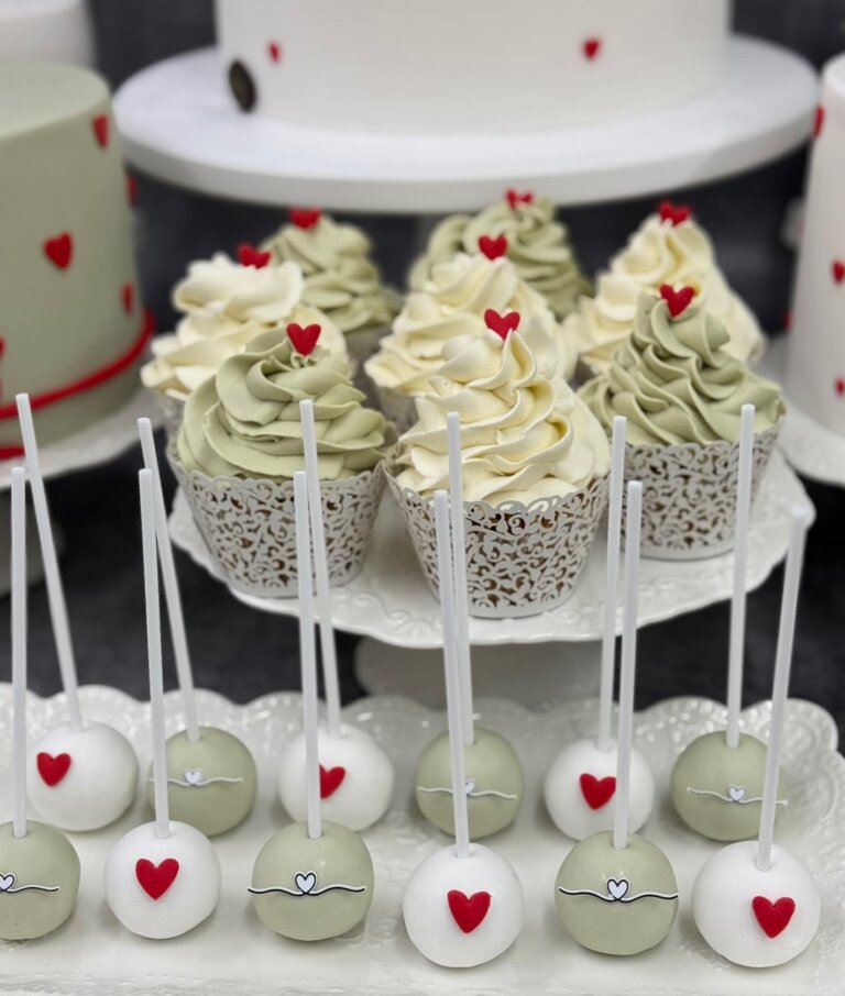 Kapkejkovi sa maslinastim kremom i cake pops sa crvenim srcima